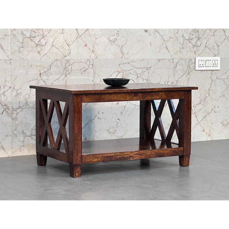 Solid Wood Belmont X-Frame Coffee Table, Chestnut, Dark Brown, Table