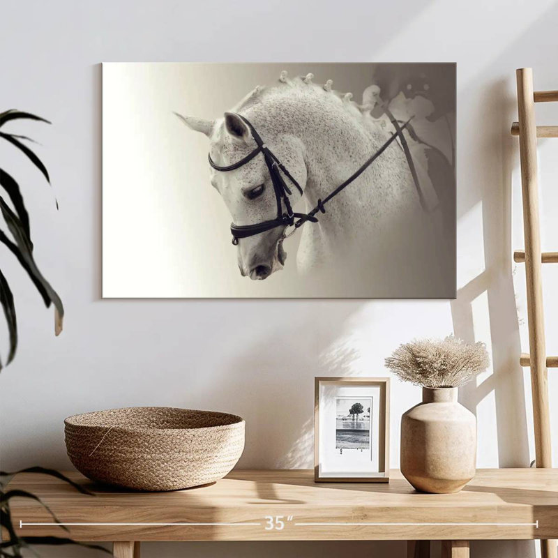 Cheval de dressage blanc, H 20 po x l 30 po
