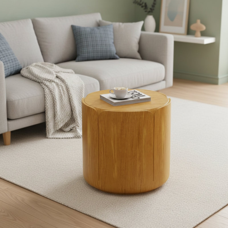 Table d'appoint intérieure ronde 19,29 po H, tabouret de jardin moderne en grain de bois, robuste MGO (oxyde de magnésium) imperméable, table sans assemblage pour patio, jardin, cour arrière, salon