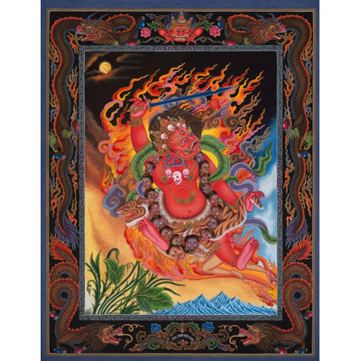 Red Bhairava Mahakala Thangka (Brocadeless Thangka)