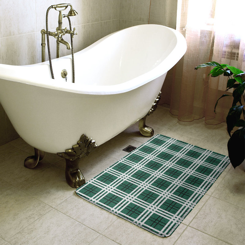 Memory Foam Non-Slip Bath Rug, 21" W x 34" L, Green/Black