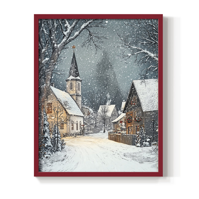 «Christmas Holiday Art Dxxi», reproduction d'art encadrée - bois massif, H 30 po x l 24 po, Rouge
