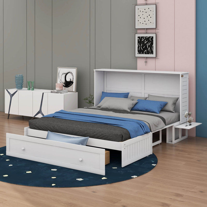 Queen-Size Space-Saving Murphy Bed With Integrated Drawer