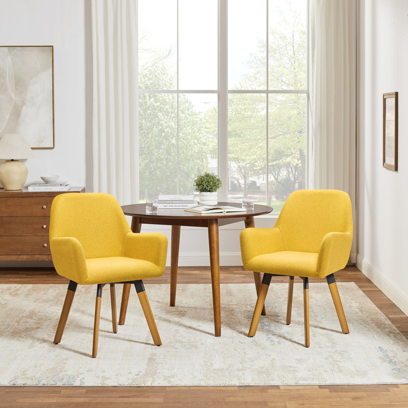Rayshawn 22.83" W Linen Swivel Dining Chair , Cognac Faux Leather