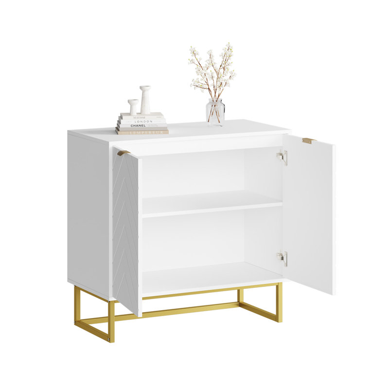 Modern Sideboard Buffet Cabinet with Storage, Wood Accent Cabinet with Herringbone Doors and Adjustable Shelf, Console Table