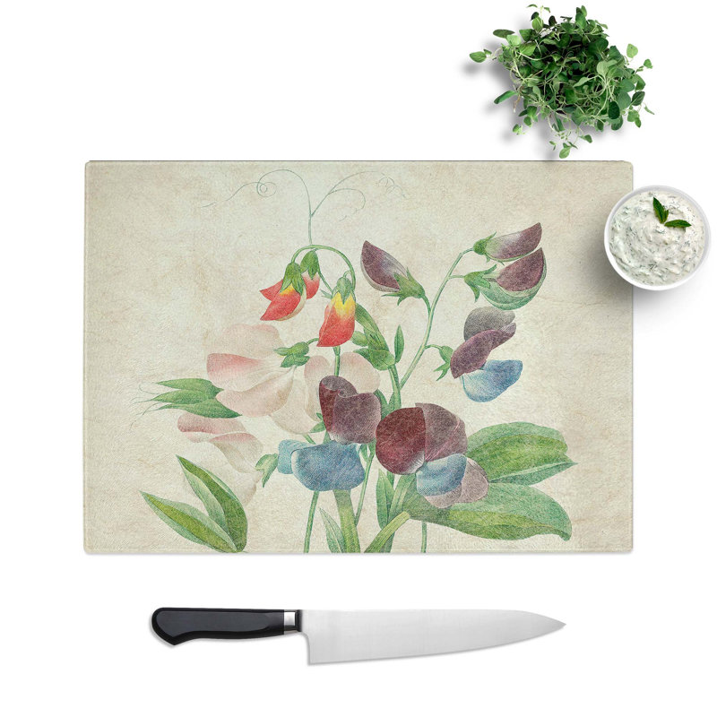 Tempered Glass Sweet Pea Flowers by Pierre-Joseph Redoute Chopping Board, 39 cm W x 28.5 cm L