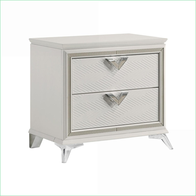 2 tons blanc Table de chevet 2 tiroirs dorée - Rangement moderne en bois d'ingénierie