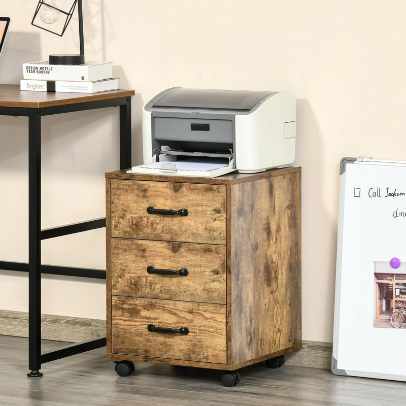 Erve 40cm Wide 3 -Drawer Mobile File Cabinet, Brown