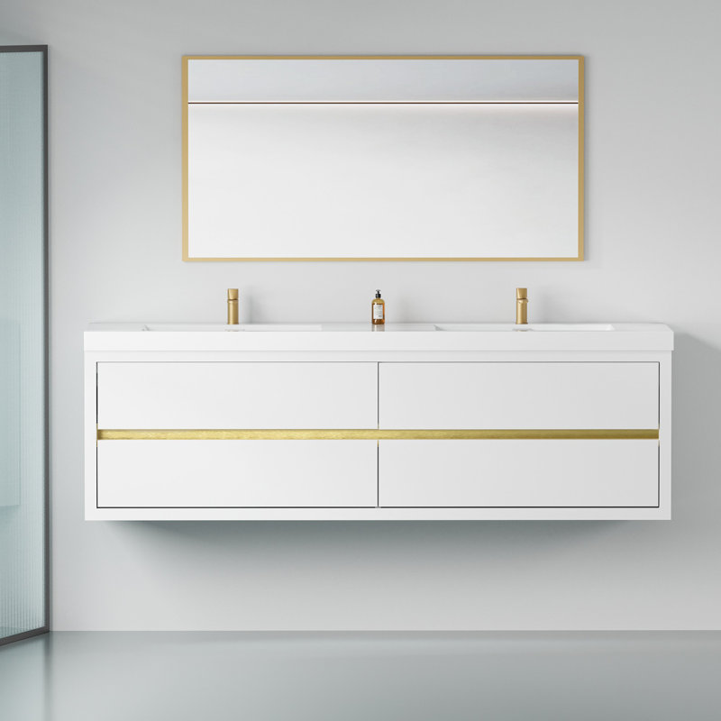Wall-Mounted Bathroom Vanity with Double Sinks, Glossy White