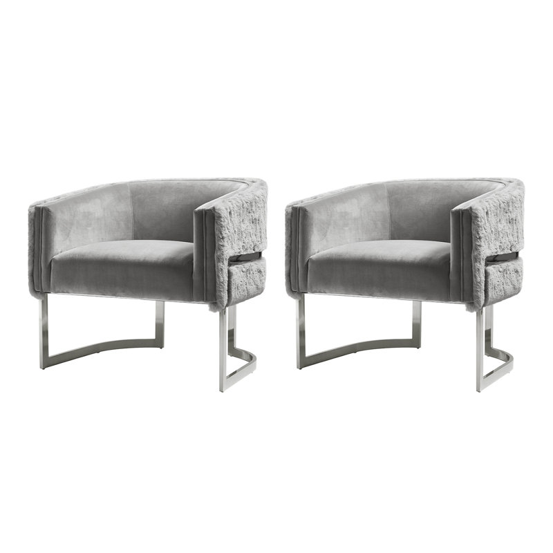 Rosetta Glam Armchair With Metal Legs, Gray
