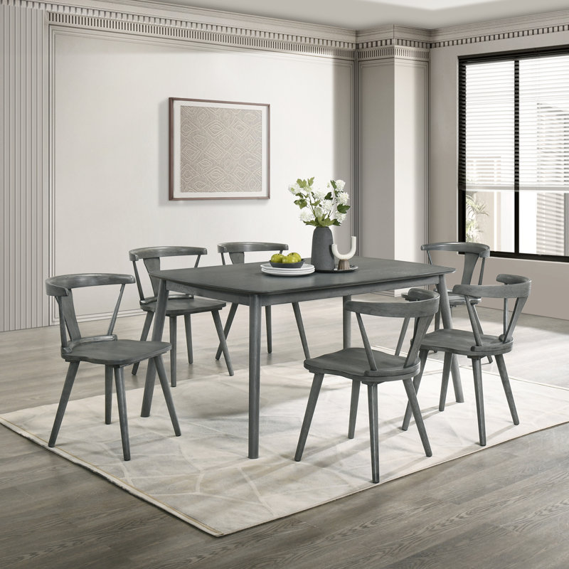 Darren Solid Wood Dining Chairs with Curved Backrest, Gray