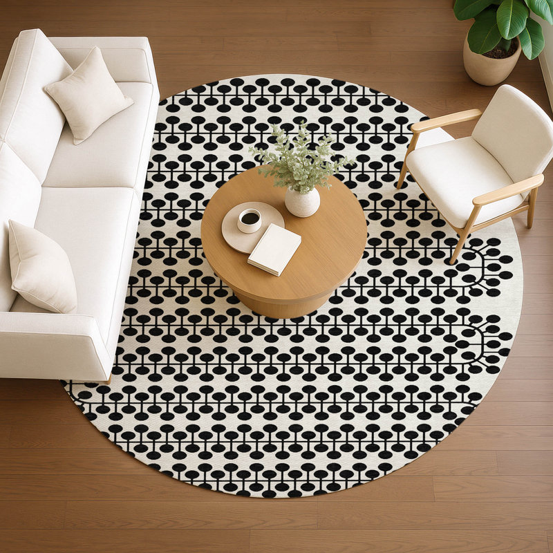 Machine Washable Indoor/Outdoor Boruta ACN2247 Geometric Rug, Round 8'