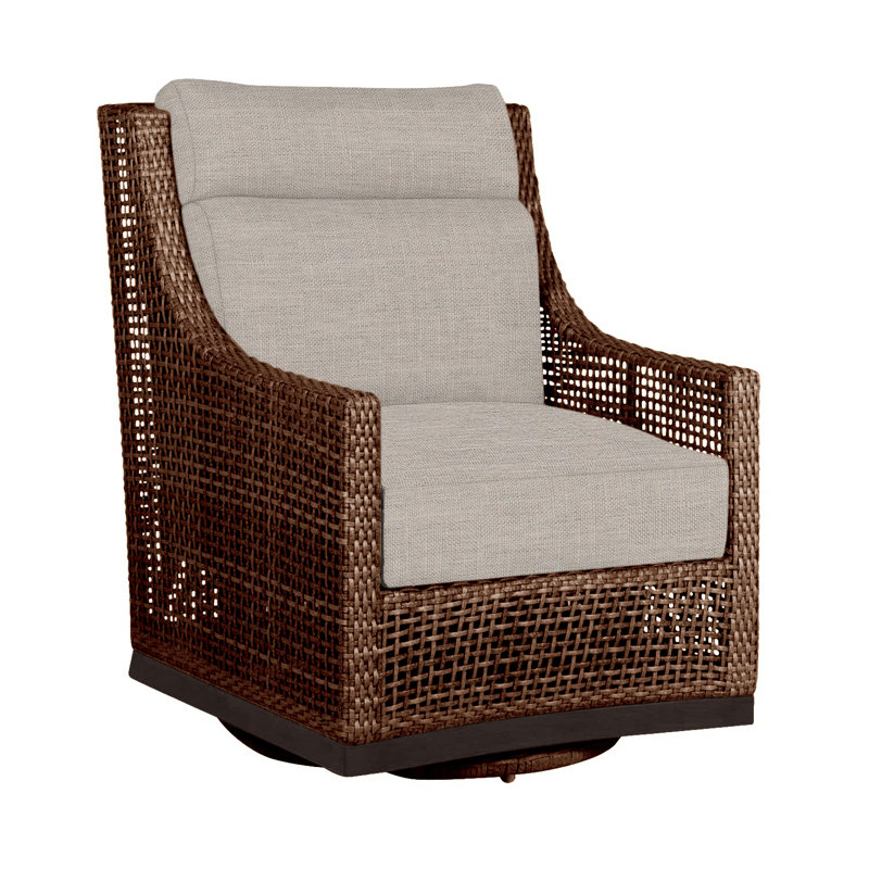 Fauteuil coulissant et pivotant péninsule - acajou / châtaignier, Pas de passepoil + bourre standard, Lin Dove Sunbrella®