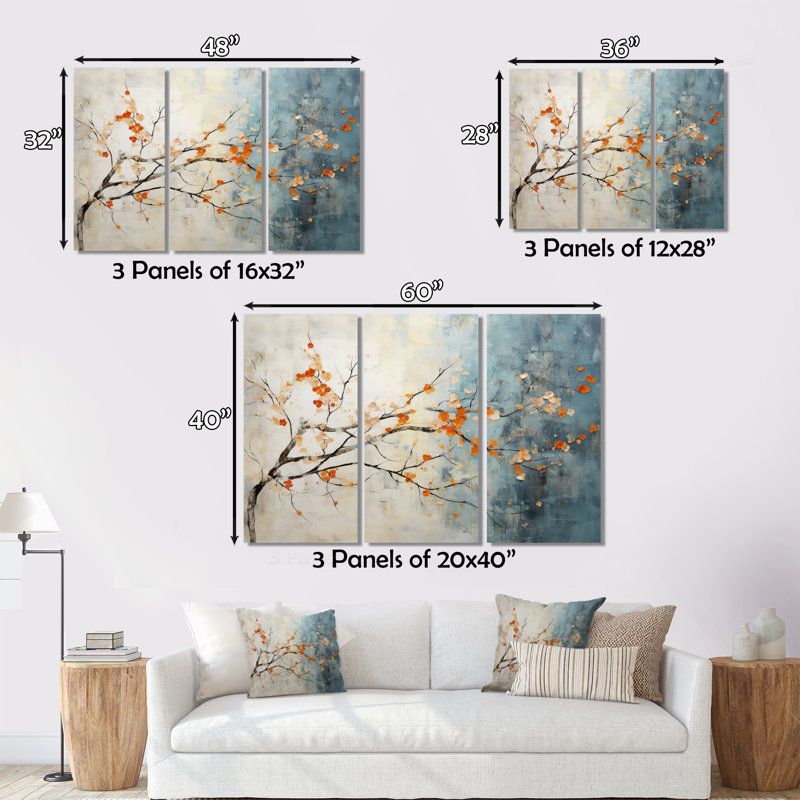 Orange, bleu sarcelle, érable, incandescent V - art mural érable, H 12 po x l 20 po x P 1 po, Encadrement argenté