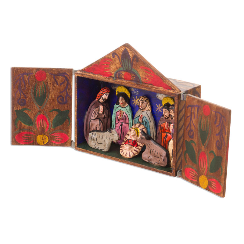 Sculpture en bois retablo crèche scene Izabelle