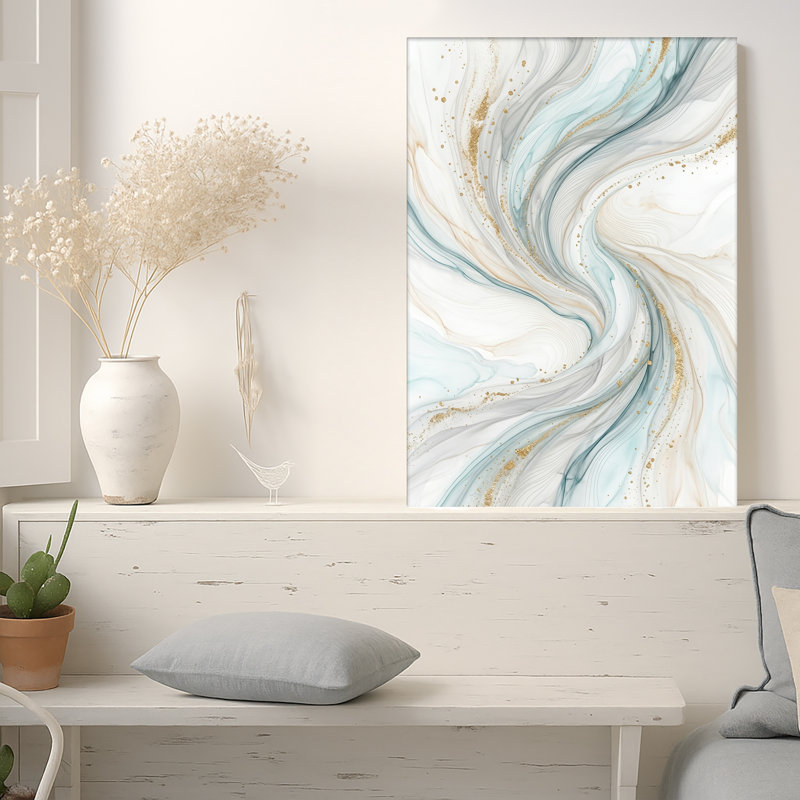 Toile abstraite sarcelle et or, 40"H x 28"W