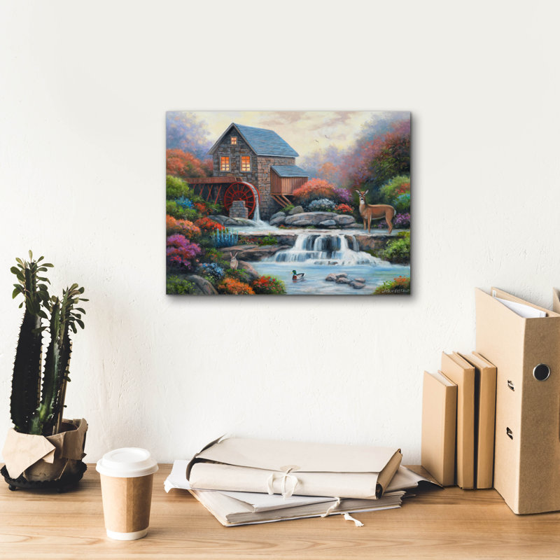 Art mural sur toile, "Une visite à la roue à eau" par John Zaccheo