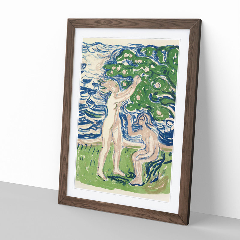 Girls Picking Apples by Edvard Munch - Picture Frame Painting, Walnut Framed, 36cm H x 27cm W x 2cm D