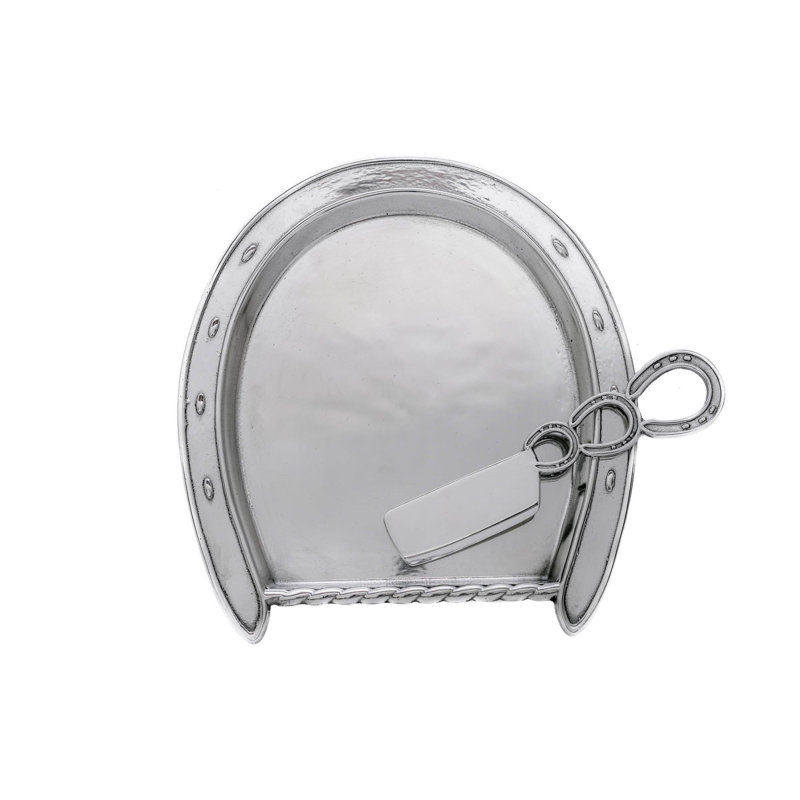 Polished Aluminum Horseshoe Serving Platter with Knife