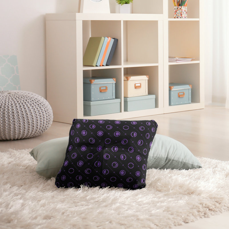 Coussin de sol à phases de lune classiques, 26 po x 26 po, Mauve / noir / gris