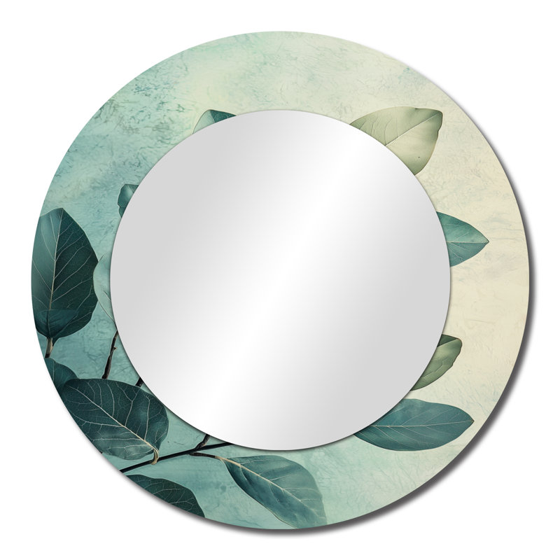 Feuilles de brise minimaliste - art mural miroir floral - imprimé sur métal, 23 po x 23 po
