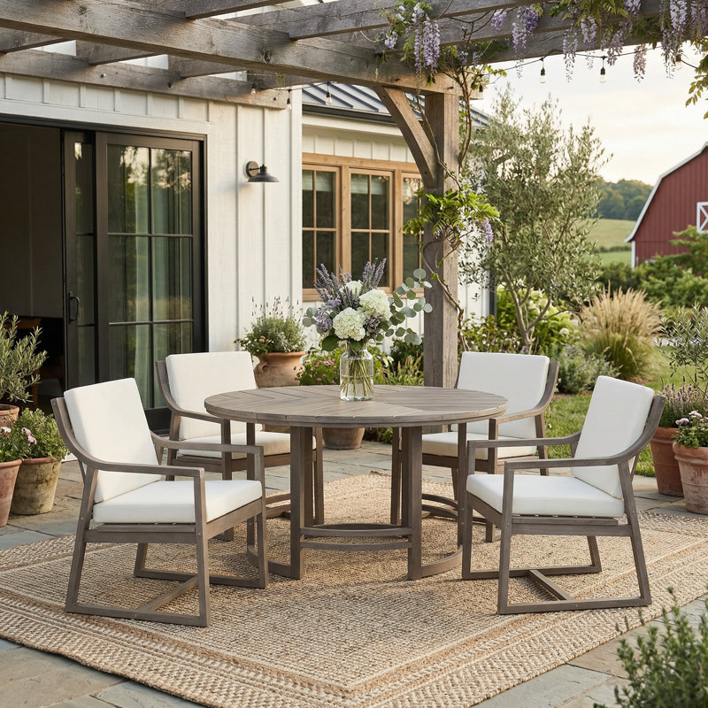 Ensemble 5 pièces de table de patio et chaises d'extérieur avec trou de parasol pour patio, jardin et jardin, Brown