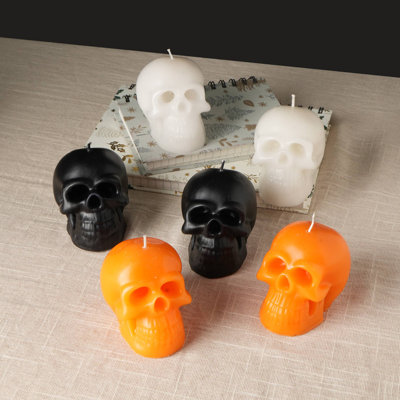 Boîte de bougie crâne d'Halloween multicolore - 6 pièces