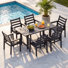 7 Pcs Outdoor Dining Set, HDPE Dining Set for 6 with Rectangular Table & 6 Chairs