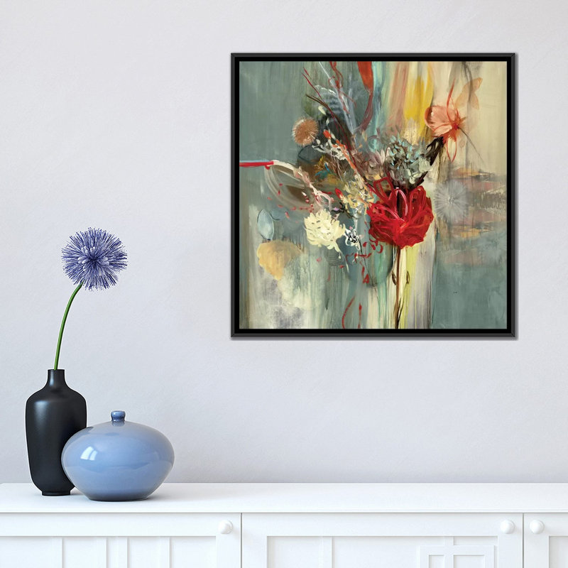 " Floral Life " by Sarah Stockstill, 18" H x 18" W x 1.5" D, No Mat, Black Framed Canvas