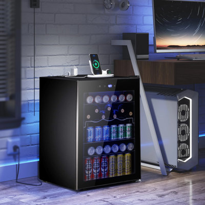 145 Can Beverage Refrigerator And Cooler With Glass Door For Home/Office/Bar-Black