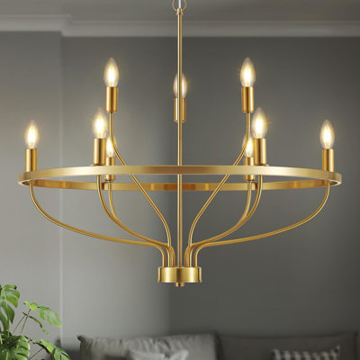 Lustre 30 po en or rétro avec 9 lumières de style bougie, design Mid-Century moderne pour la salle à manger