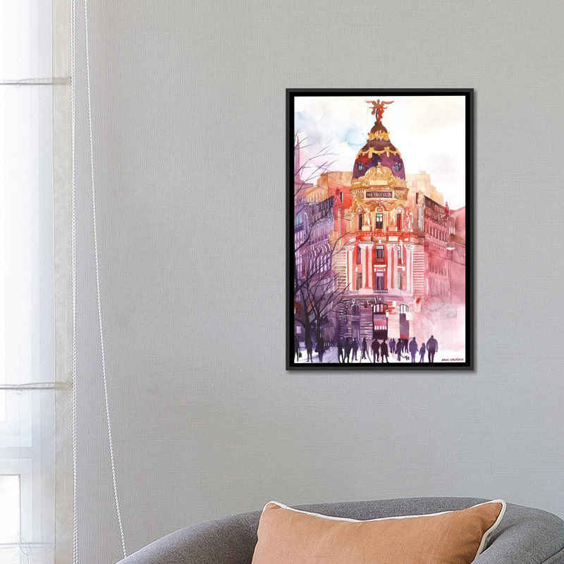 «Madrid» par Maja Wronska, impression sur toile, H 26 po x l 18 po x P 1,5 po, Toile avec cadre noir, Pas de tapis