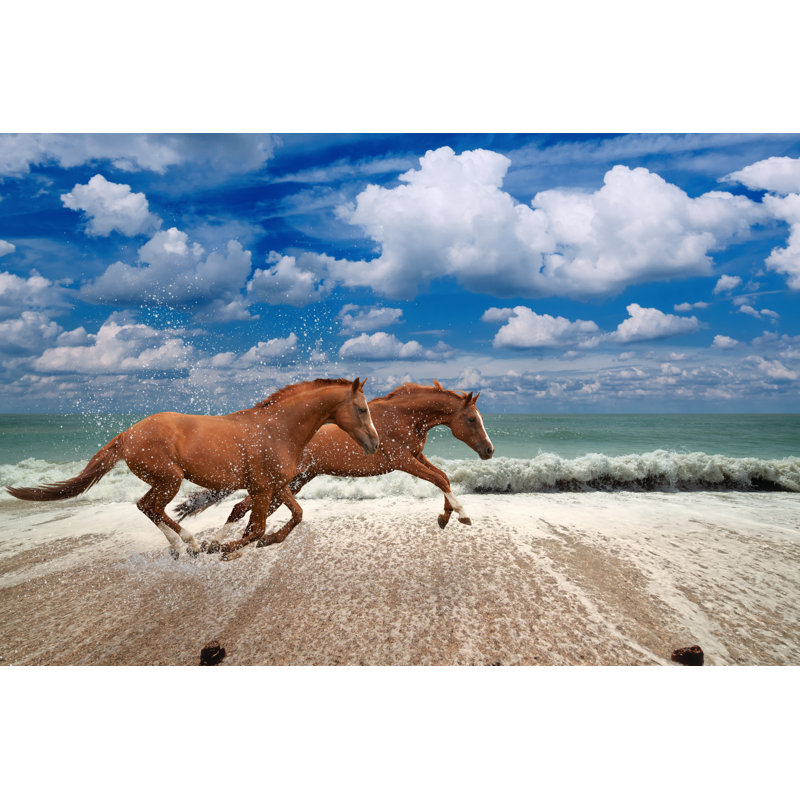 Horses Running Along Seashore by Ig0rZh - Wrapped Canvas Print, 30Cm H x 46Cm W