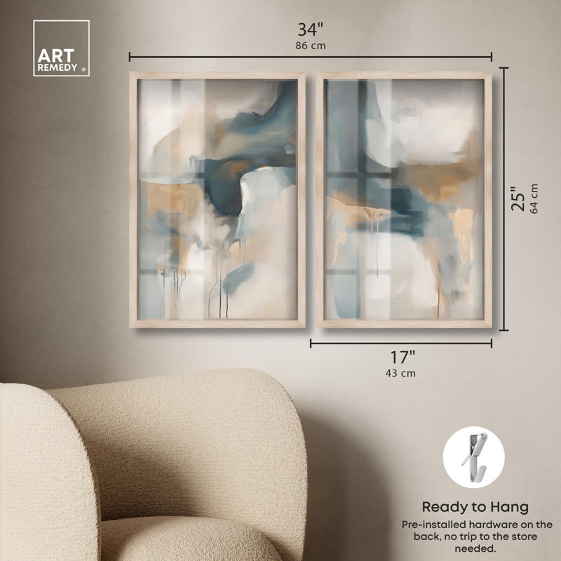 Atmospheric Tones Duo Shadowbox Print Abstract Wall Decor Set by Art Remedy, Black Frame, 10 x 15, H 25 po x l 17 po