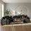 Canapé modulaire en forme de U de 134 po à 5 places avec sièges profonds, porte-gobelets intégrés, tiroir de rangement et coussins