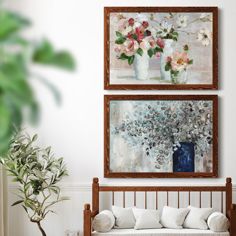 Shades Of Blush - Ensemble de 2 peintures sur toile encadrées, H 31,5 po x l 47 po x P 1,5 po, Cadre en érable