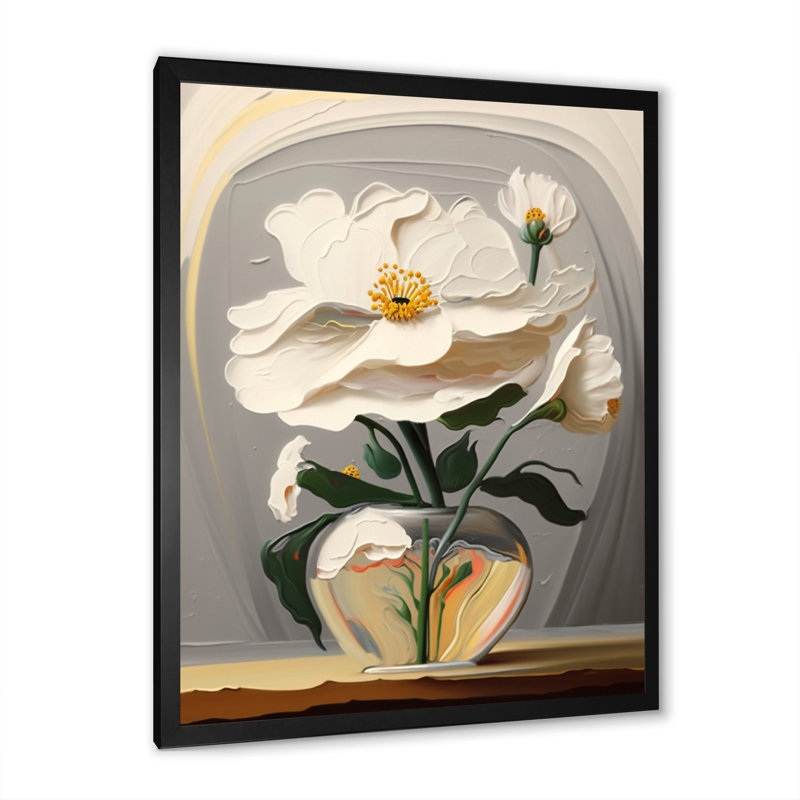 «Blossoming White Flowers Still Life I», reproduction d'art sur toile florale, H 20 po x l 12 po x P 1 po, Cadre photo noir