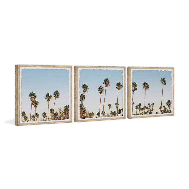 « palmiers sunrise », ensemble de 3 reproductions d’art encadrées sur papier, H 24 po x l 24 po x P 1,5 po