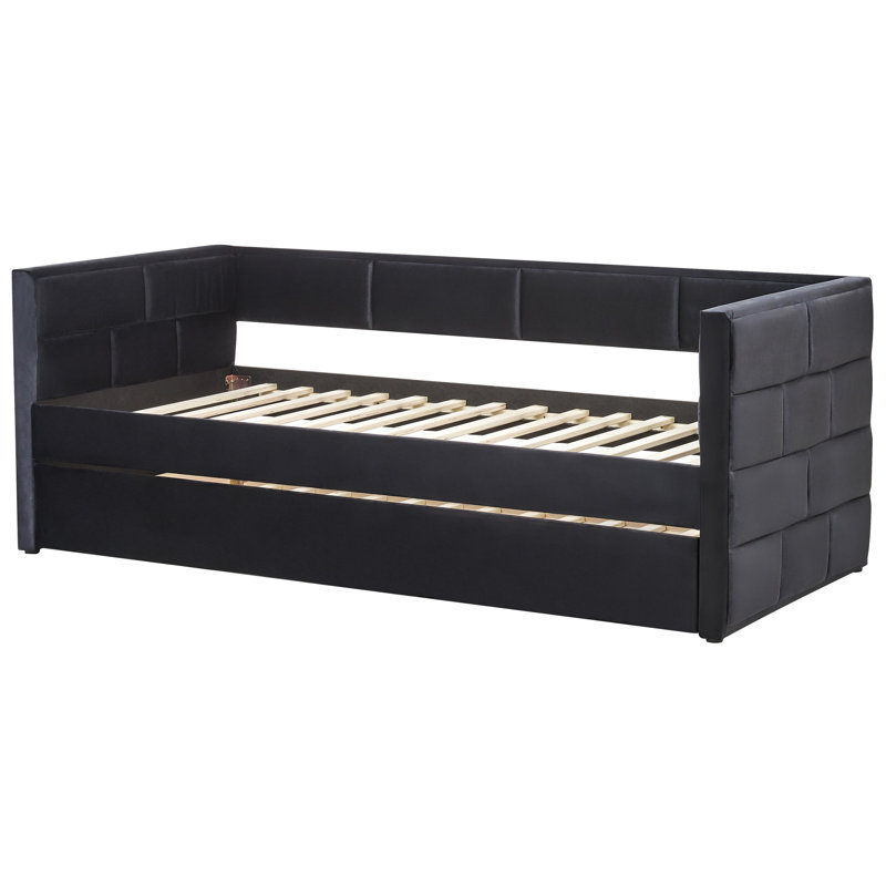 CHAVONNE Upholstered Daybed with Trundle, Black