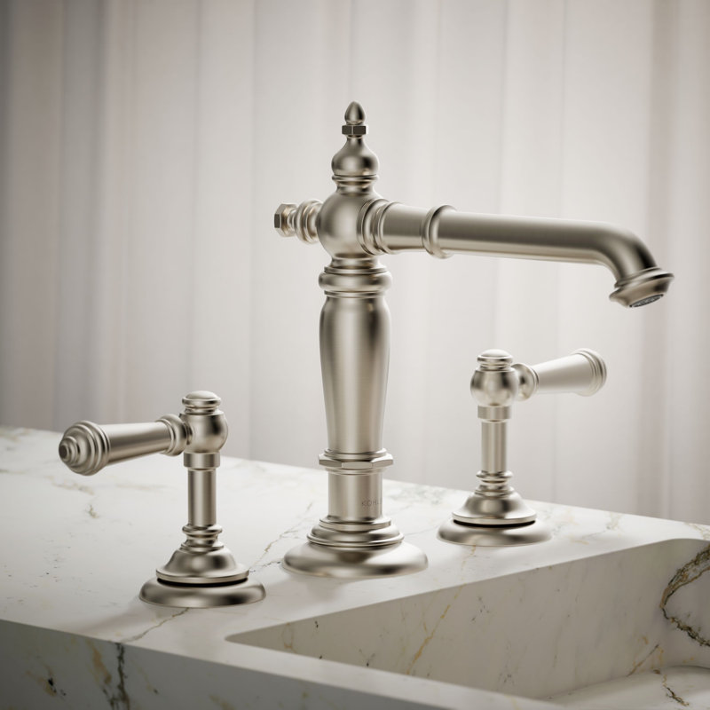 Artifacts® Widespread Bathroom Faucet with Drain Assembly, Vibrant Brushed Nickel