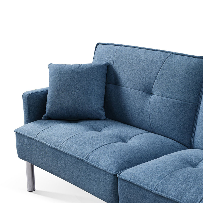Degmo Full / Double 84.6'' Upholstered Convertible Sofa, Blue Microfiber/Microsuede