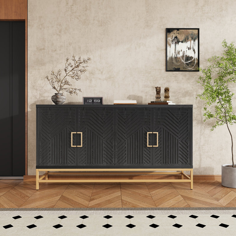 Aviva 59.8 Sideboard with Adjustable Shelves, Rectangular Metal Handles and Legs,Dining cabinet,Buffet table, Black