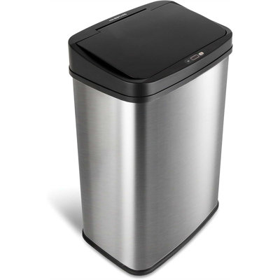 13 Gallon Touchless Rectangular Trash Can, Black Trim Automatic Garbage Can, Motion Sensor Dustbin, Sleek Rubbish Bin, Modern Waste Bin for Kitchen