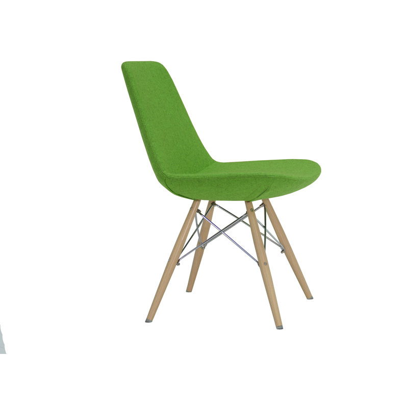 Eiffel MW Genuine Leather Upholstered Dining Chair, Natural Tubes/Chrome Wires, Green Leatherette