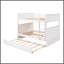 Lit superposé double / double au-dessus de double / double en bois de pin massif avec lit gigogne escamotable, barrières de sécurité - Blanc