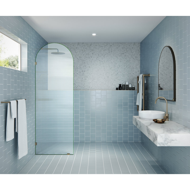 Maven 28 in. x 86.75 in. Fully Frameless Arched Fluted Single Fixed Shower Panel, Brushed Bronze