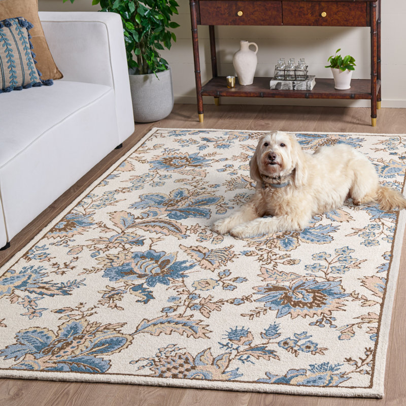 Tapis ivoire en laine fabriqué à la main Hollander, Rectangle 5 pi 3 po x 8 pi 3 po