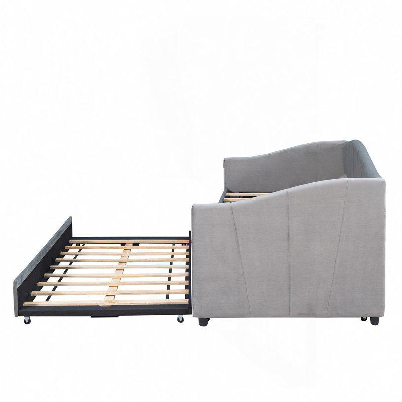 Kacy Upholstered Daybed with Trundle, Sofa Bed, Gray, Twin