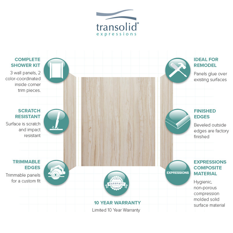 Sorento Beige Composite 3-Panel Shower Wall Kit 60" x 72"
