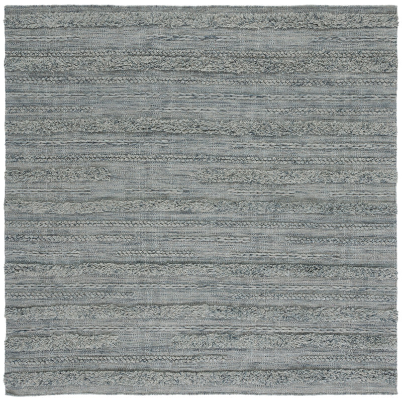 Hartzler Hand-Woven Flatweave Grey/Ivory Area Rug, Square 6'